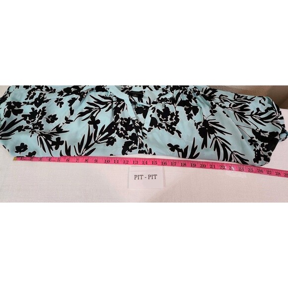 WORTHINGTON WOMENS XL BABY BLUE FLORAL LEAF BLOUSE SHEER V NECK TROPICAL POPOVER - Picture 11 of 12